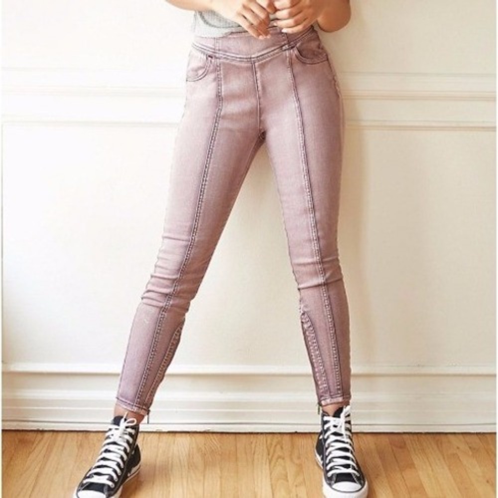 Free People‎ We The Free Skinny High Rise Jeans Mauve Ankle Zip Size 32 Boho Y2K